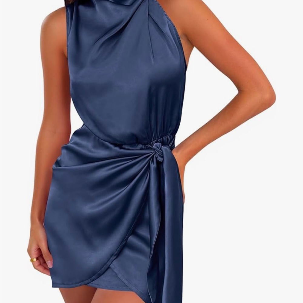 Elegant Navy Blue Satin Dress
